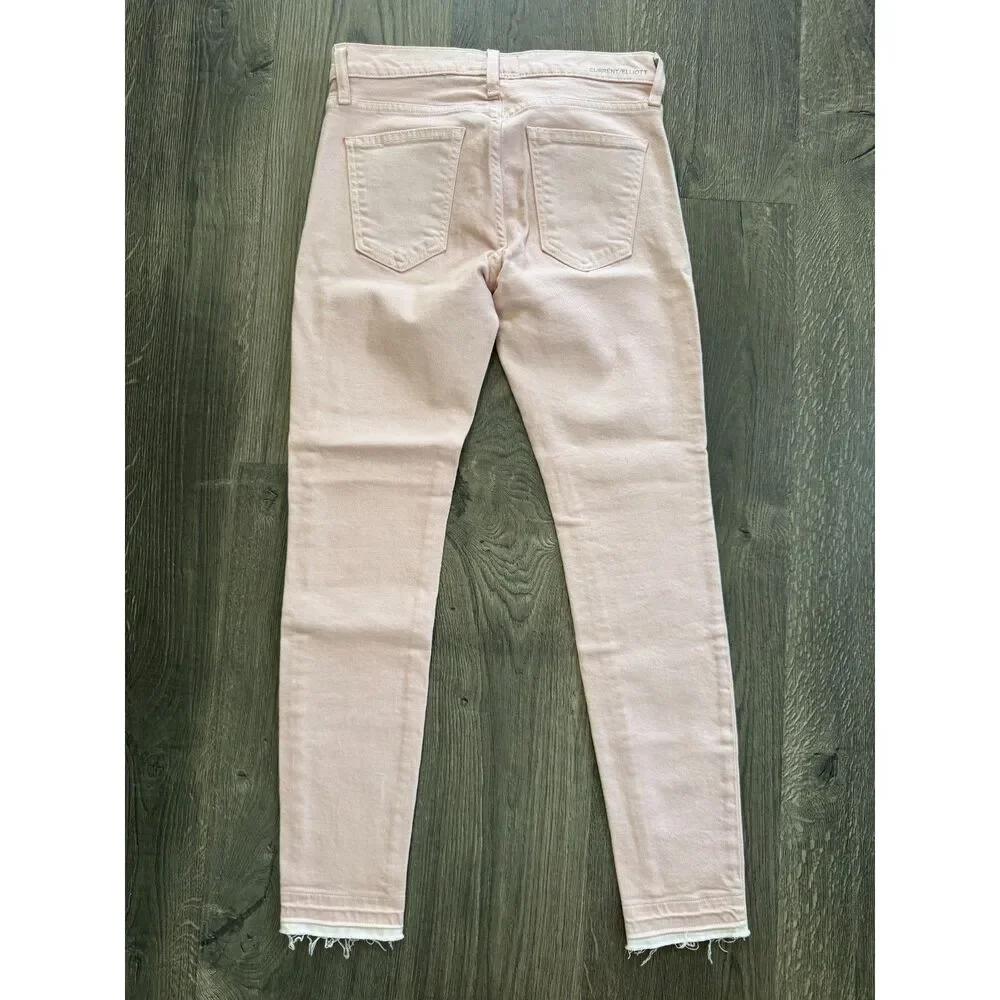 Current/Elliot‎ Stiletto Pants Pink Skinny Jeans Denim Raw Hem Low Rise 24 NEW